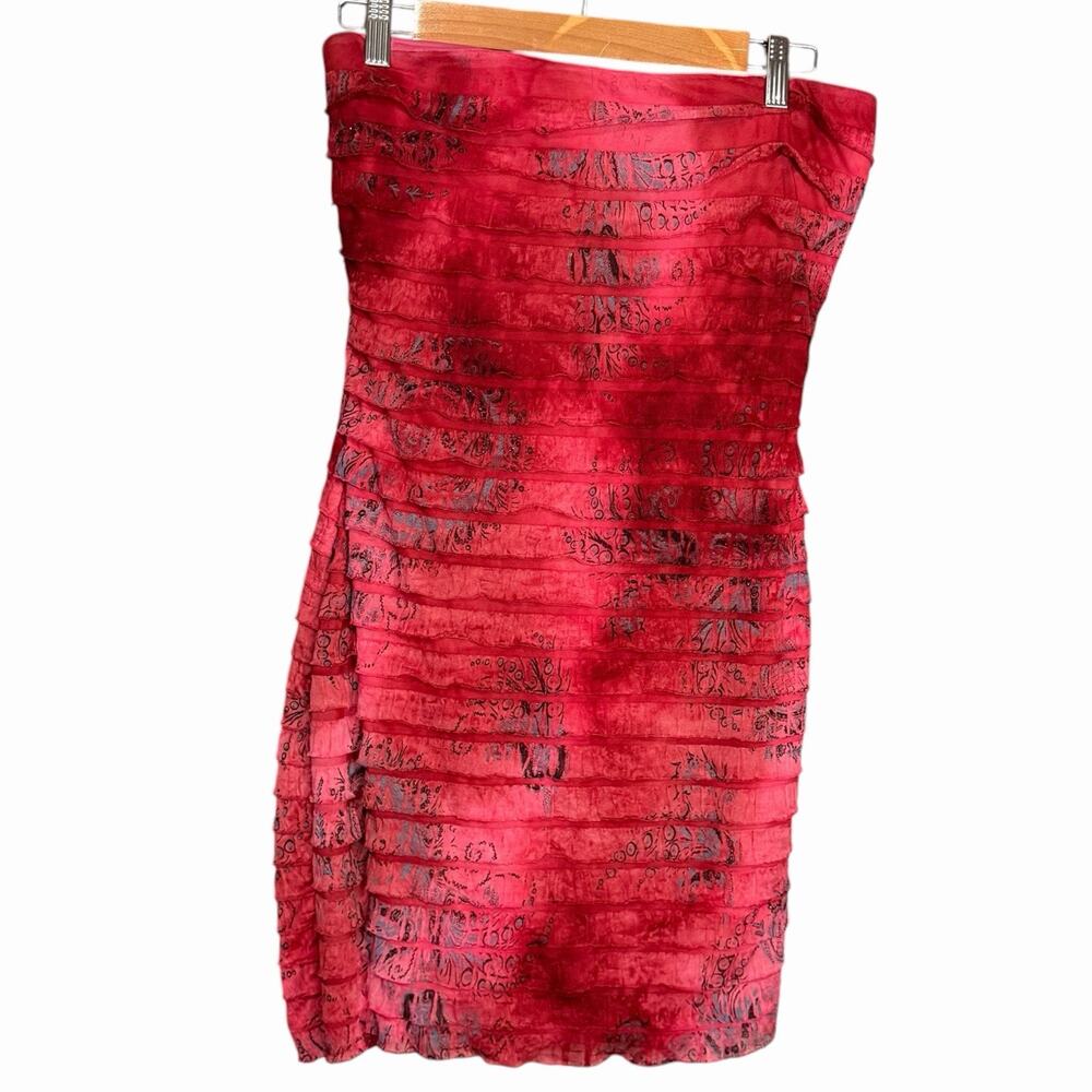 Love Tease Strapless Mini Dress Women's L Jr Pink Ruffles Floral Sexy Clubwear